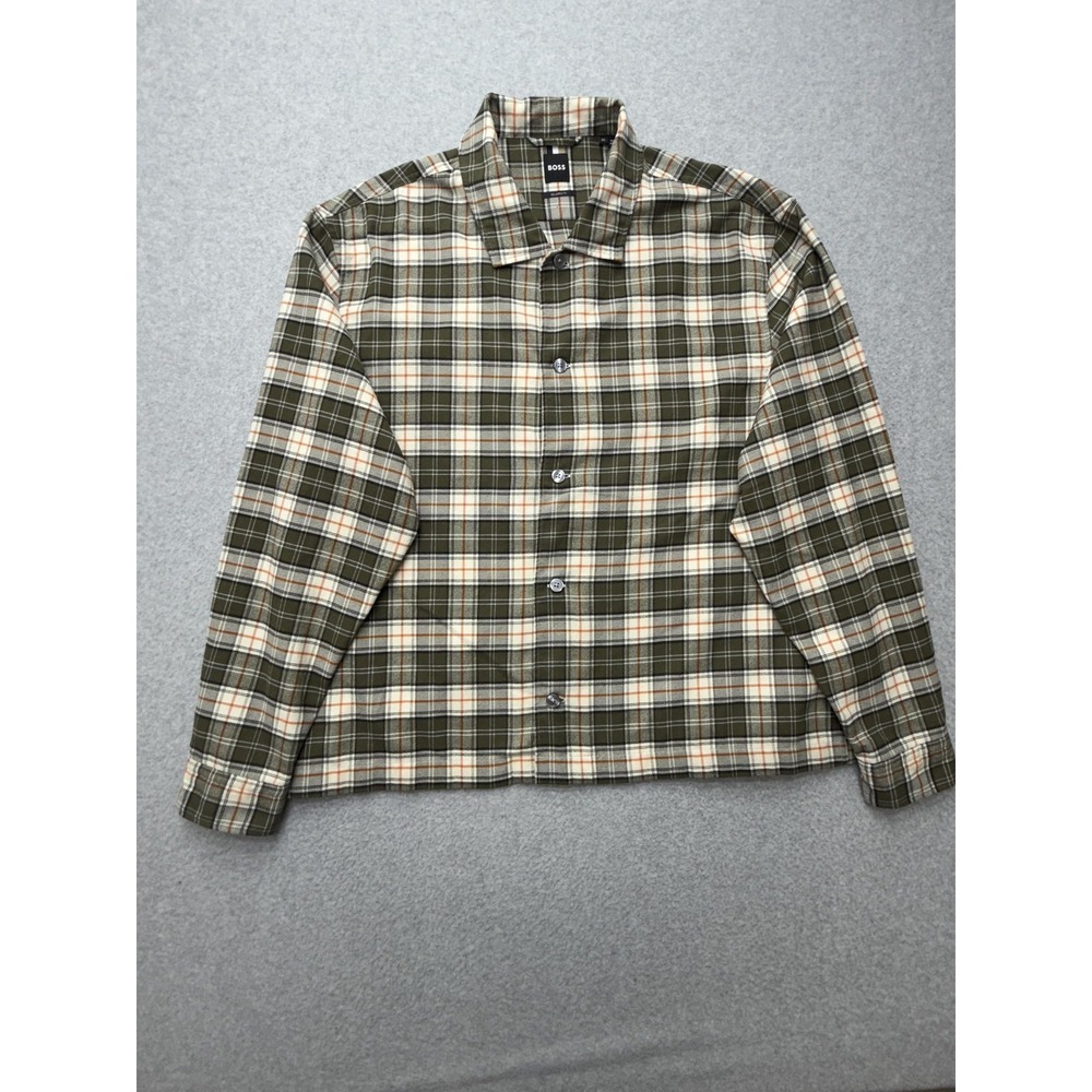 Boss Shirt Mens 3XL Green Plaidโ Long Sleeve Button Front Relaxed Casual Cotton